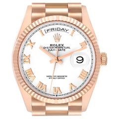 Used Rolex President Day-Date Rose Gold White Dial Mens Watch 128235 Box Card