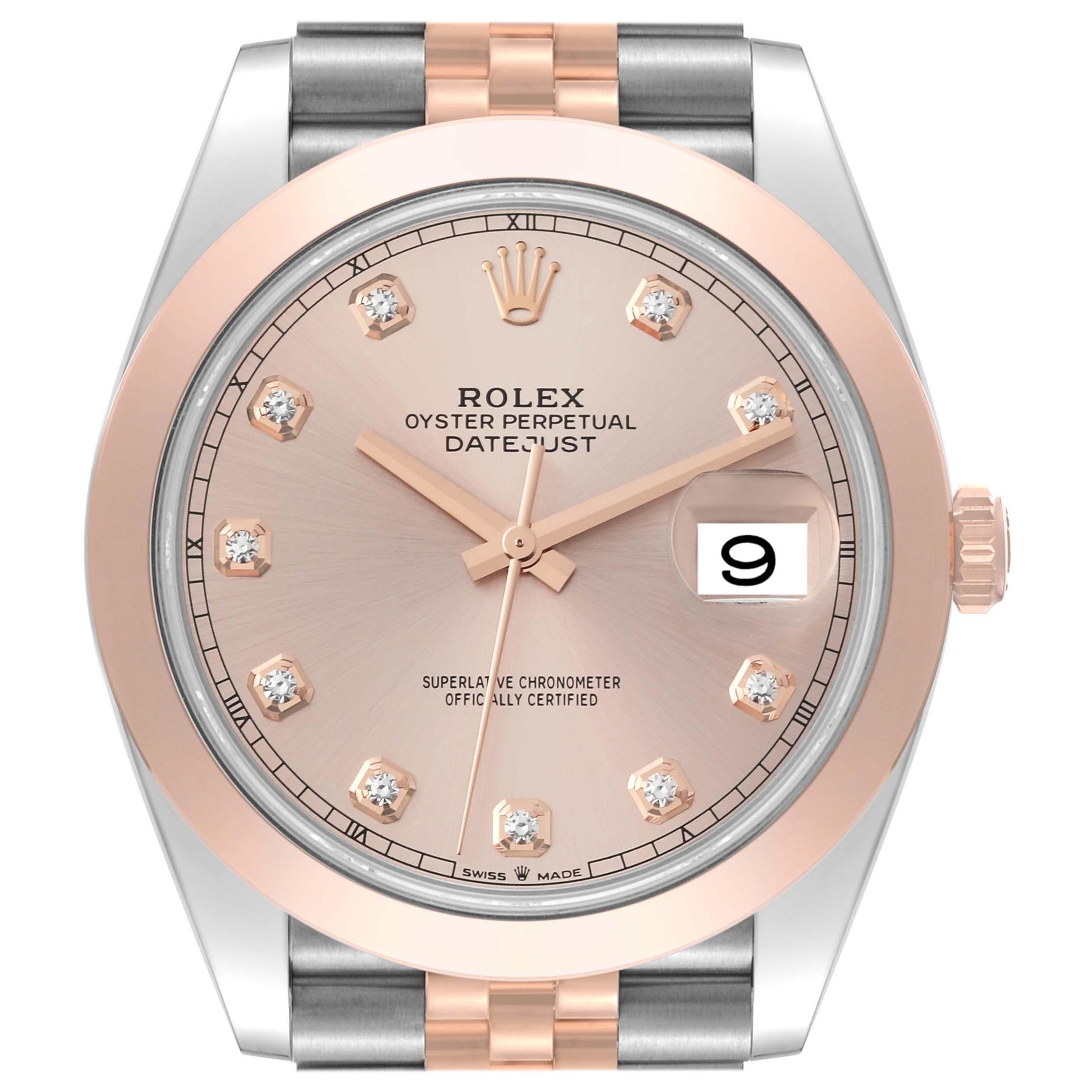 Rolex Datejust 41 Steel Rose Gold Diamond Dial Mens Watch 126301 Box Card