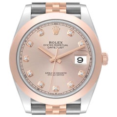 Rolex Datejust 41 Steel Rose Gold Diamond Dial Mens Watch 126301 Box Card