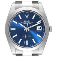 Rolex Datejust 41 blaues Zifferblatt glatte Lünette Stahl Herrenuhr 126300