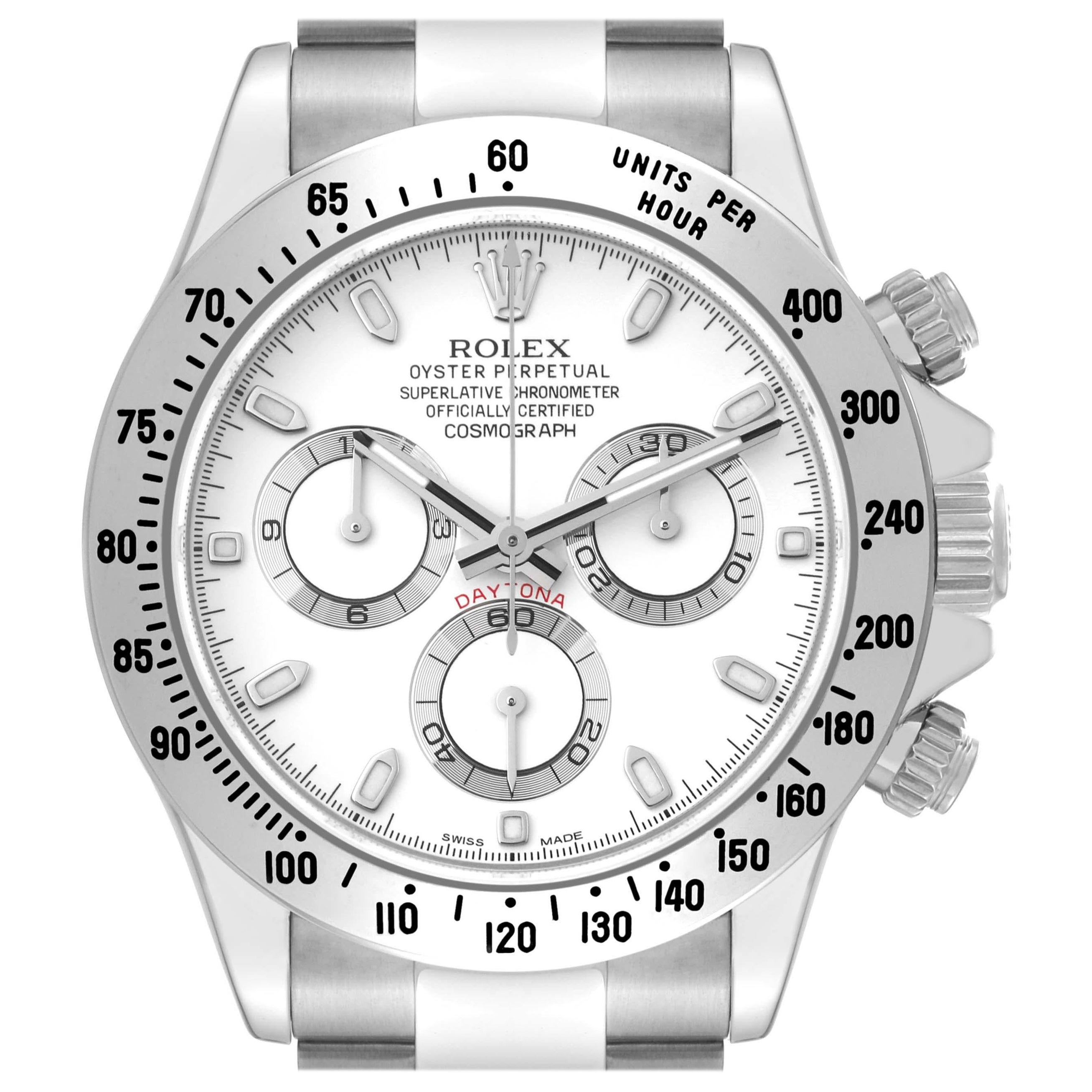Rolex Daytona White Dial Chronograph Steel Mens Watch 116520 Box Card For Sale