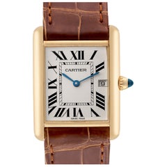 Cartier Tank Louis Yellow Gold Brown Leather Strap Mens Watch W1529756 Card