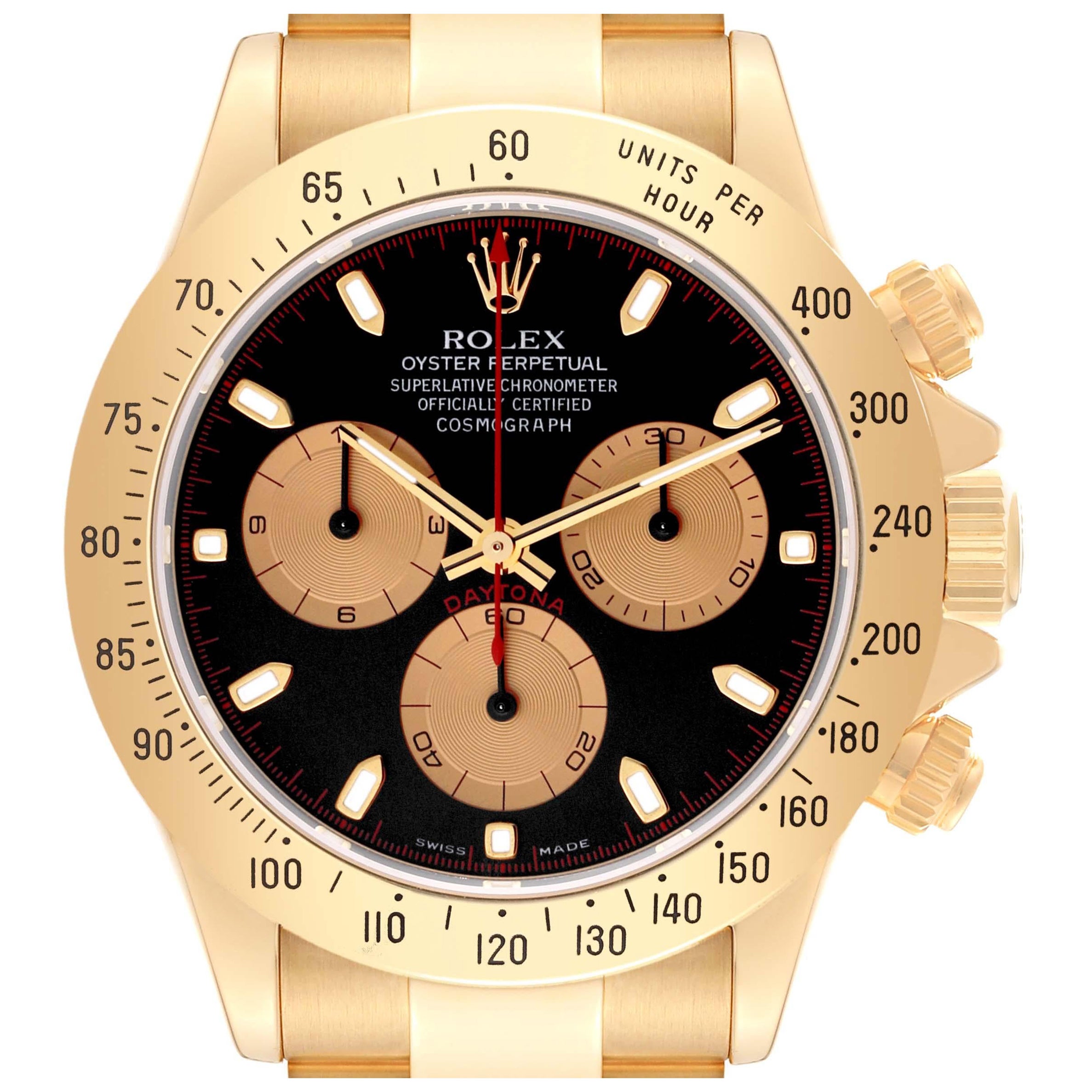 Rolex Cosmograph Daytona Yellow Gold Black Dial Mens Watch 116528 For Sale