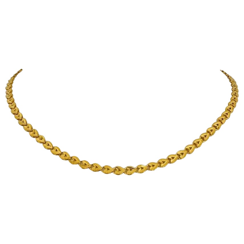 24 Karat Pure Yellow Gold Ladies Diamond Cut Fancy Link Necklace  For Sale