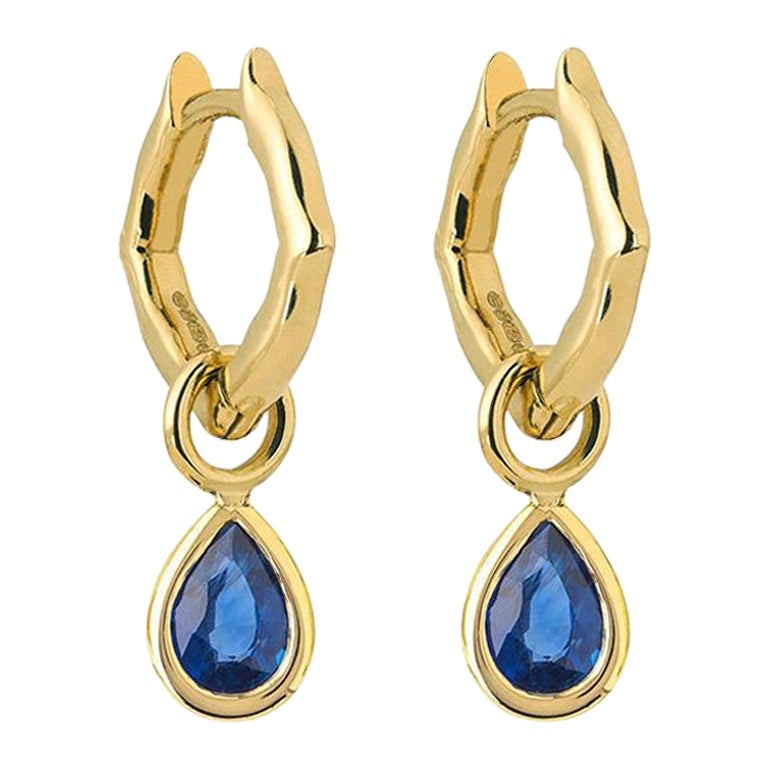 18 Karat Yellow Gold and Sapphires Mini Hoop Earrings For Sale