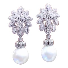 Certified South Sea Perls  4.10 Ct Diamonds 18k Gold Earrings