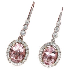 Morganite Drop Earrings w Earth Mined Diamonds in Solid 14K Gold Oval 8x6