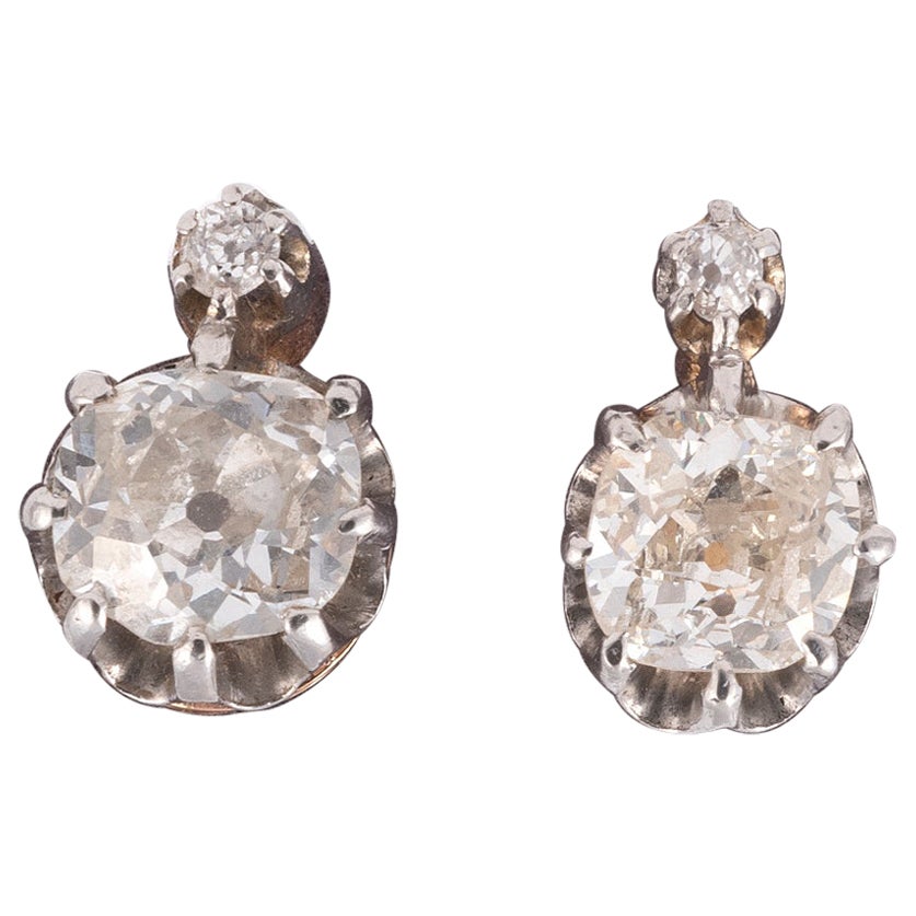 Art Nouveau Pair Of Old Cut Diamonds Stud Earrings 1900 Circa For Sale