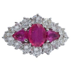 Vintage Rubies, Diamonds, 14 Karat White Gold Ring.