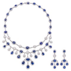 Saphir Starlight Halskette Set - Set aus unerhitztem blauem Saphir & Diamant-Ohrringen 