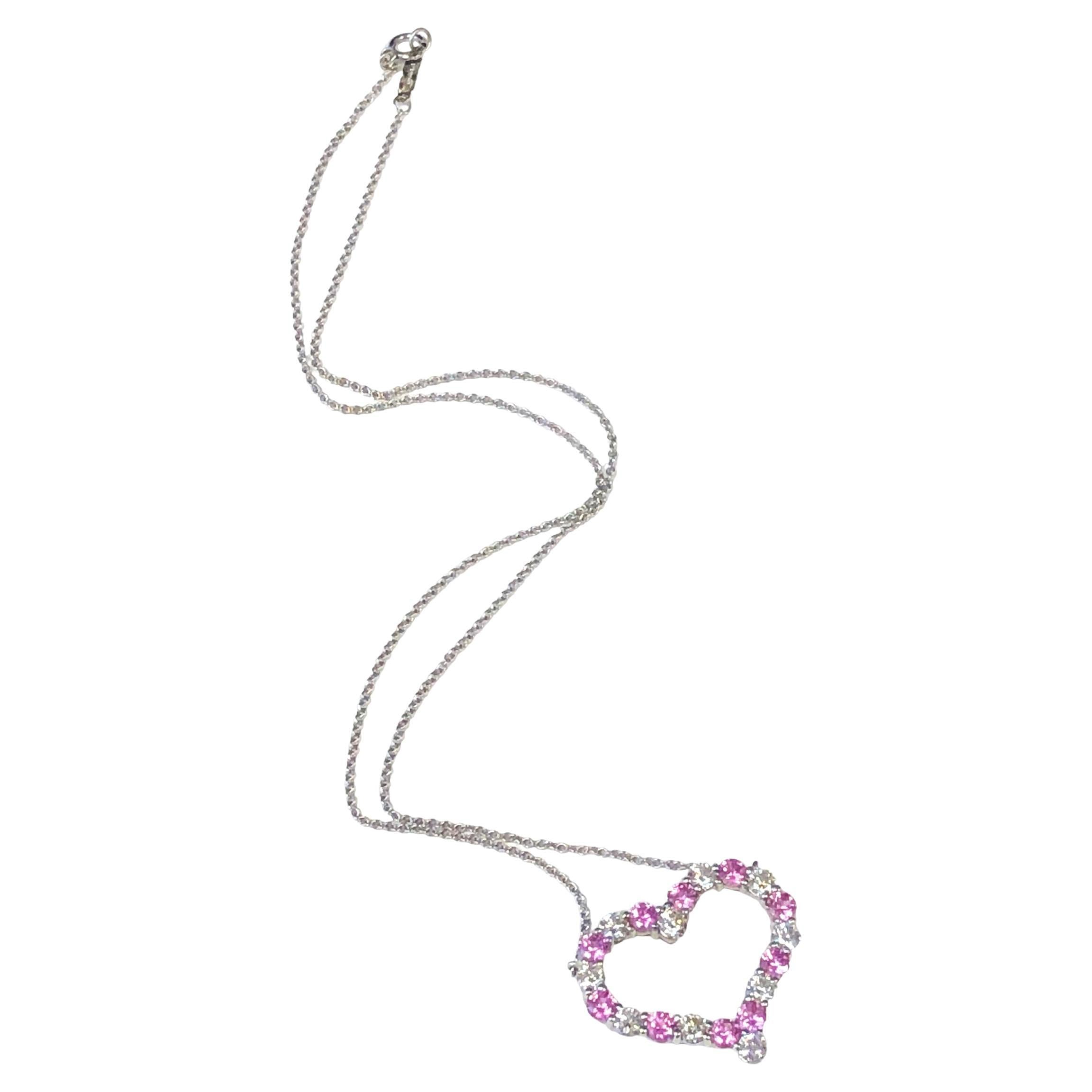 Tiffany & Co. Platinum Diamond and Pink Sapphire Open Heart Pendant Necklace For Sale