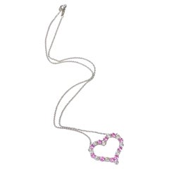 Used Tiffany & Co. Platinum Diamond and Pink Sapphire Open Heart Pendant Necklace