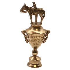 Retro 1955 Solid Gold Kentucky Derby Large Horse Trophy Pendant Charm