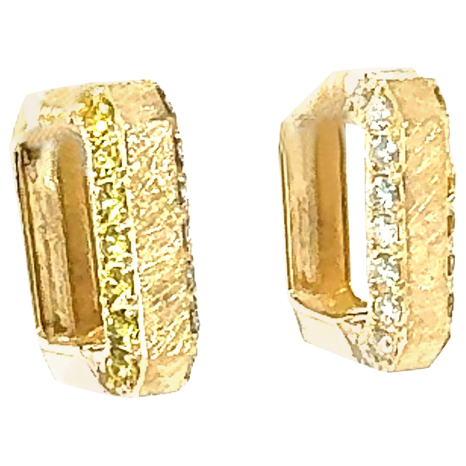 1.16 Carat Diamond Yellow Sapphire Gold Hoop Earrings For Sale