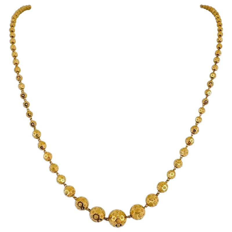 22 Karat Yellow Gold Ladies Graduated Fancy Ball Bead Link Necklace 