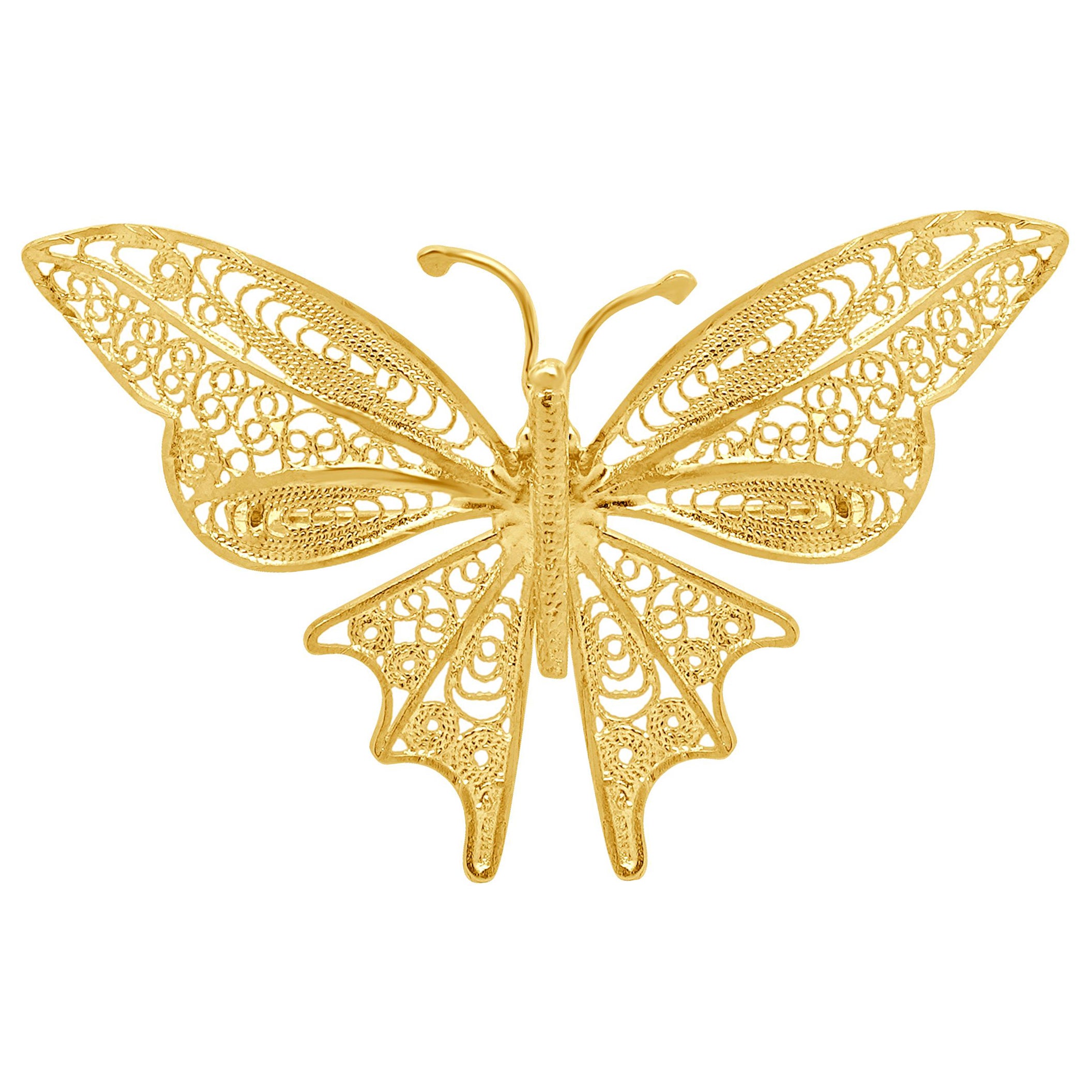 14 Karat yellow Gold Butterfly Pin For Sale