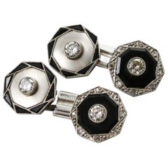 Reversible Brevett Platinum Onyx and Diamond Cufflinks