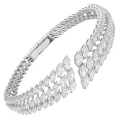 Bracelet manchette jonc en or blanc 18 carats avec diamants marquises de 8,80 carats