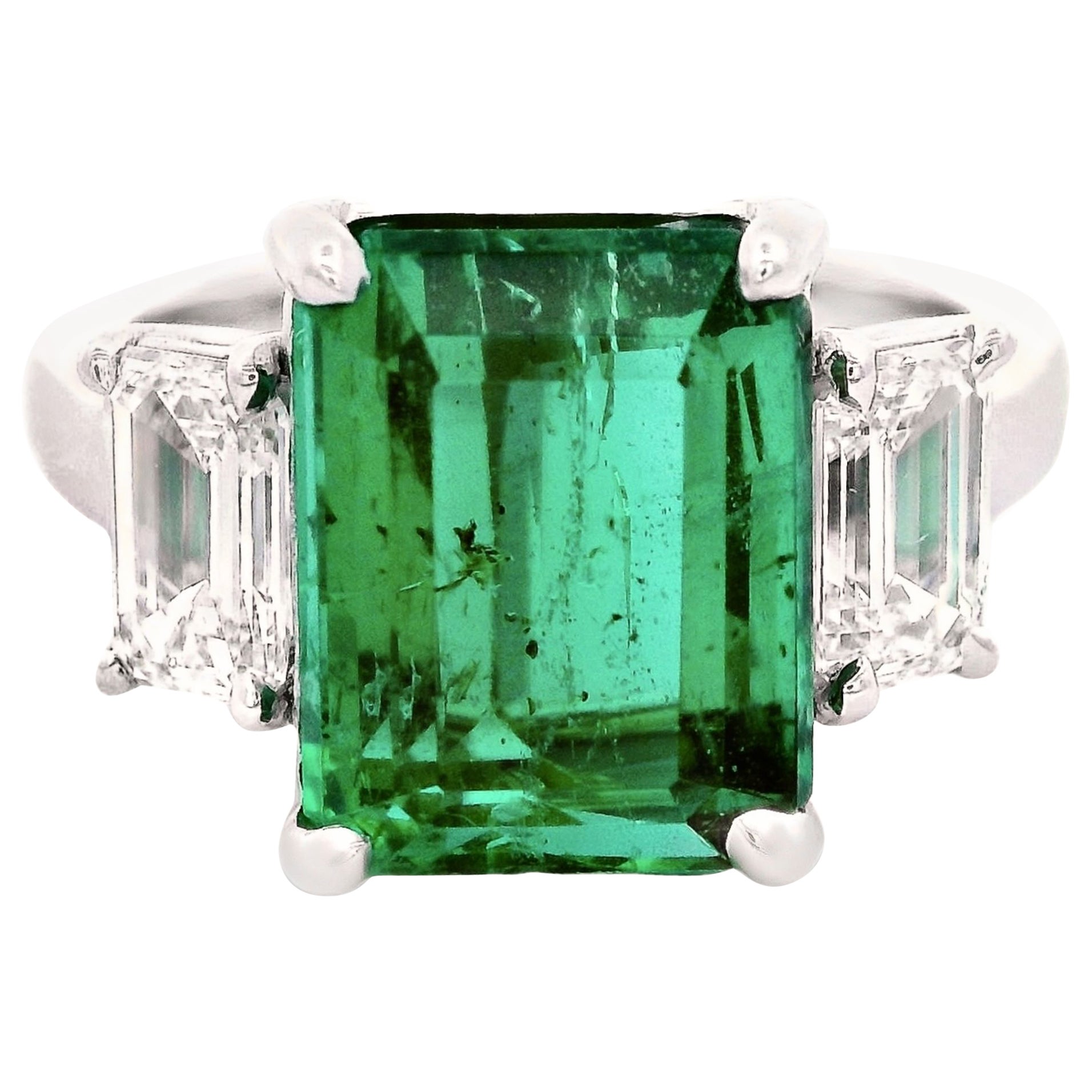 Alexander Beverly Hills Bague 3 pierres GIA 5.74ctt Emeraude & G IF Diamant 18k en vente