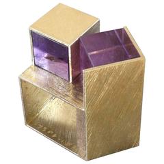 Giampaolo Babetto Padua School Italy 1990s Architectural Amethyst Cube Gold Ring 8