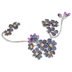 Designer Hand Bracelet with Blue Sapphire Flowers