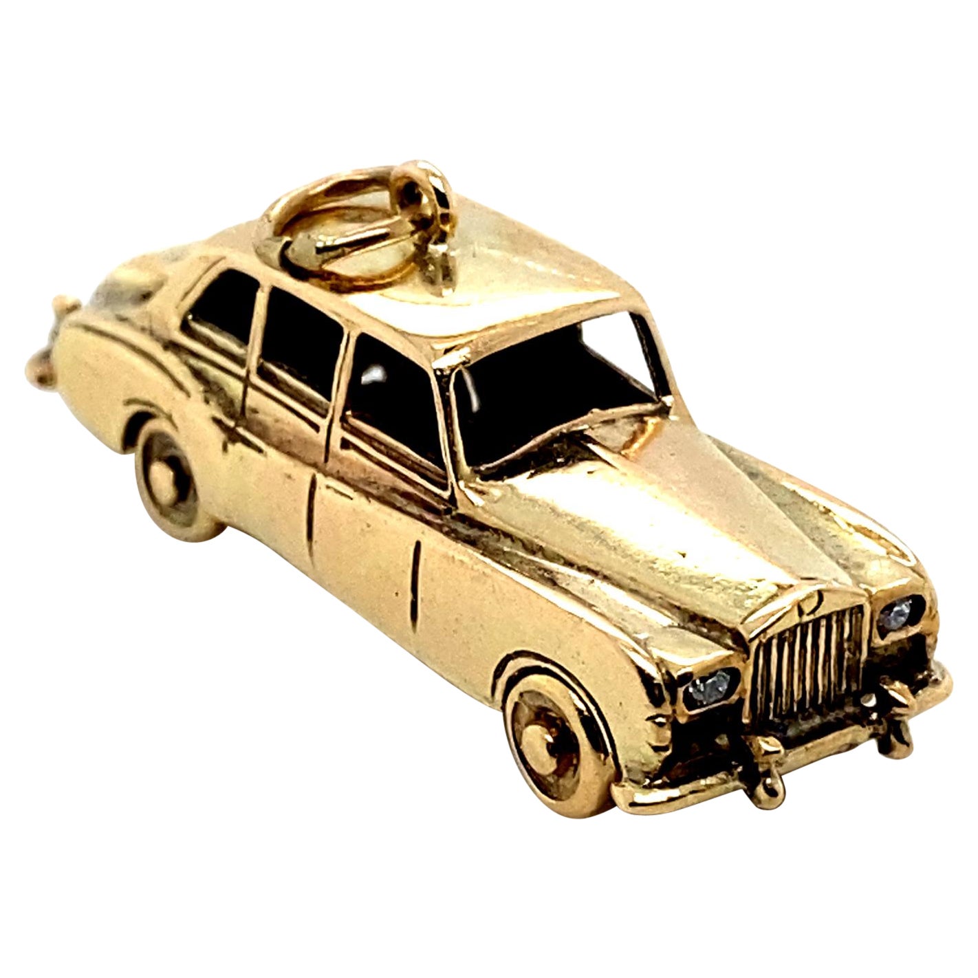 Vintage 9 Karat Yellow Gold Rolls Royce Diamond Charm For Sale