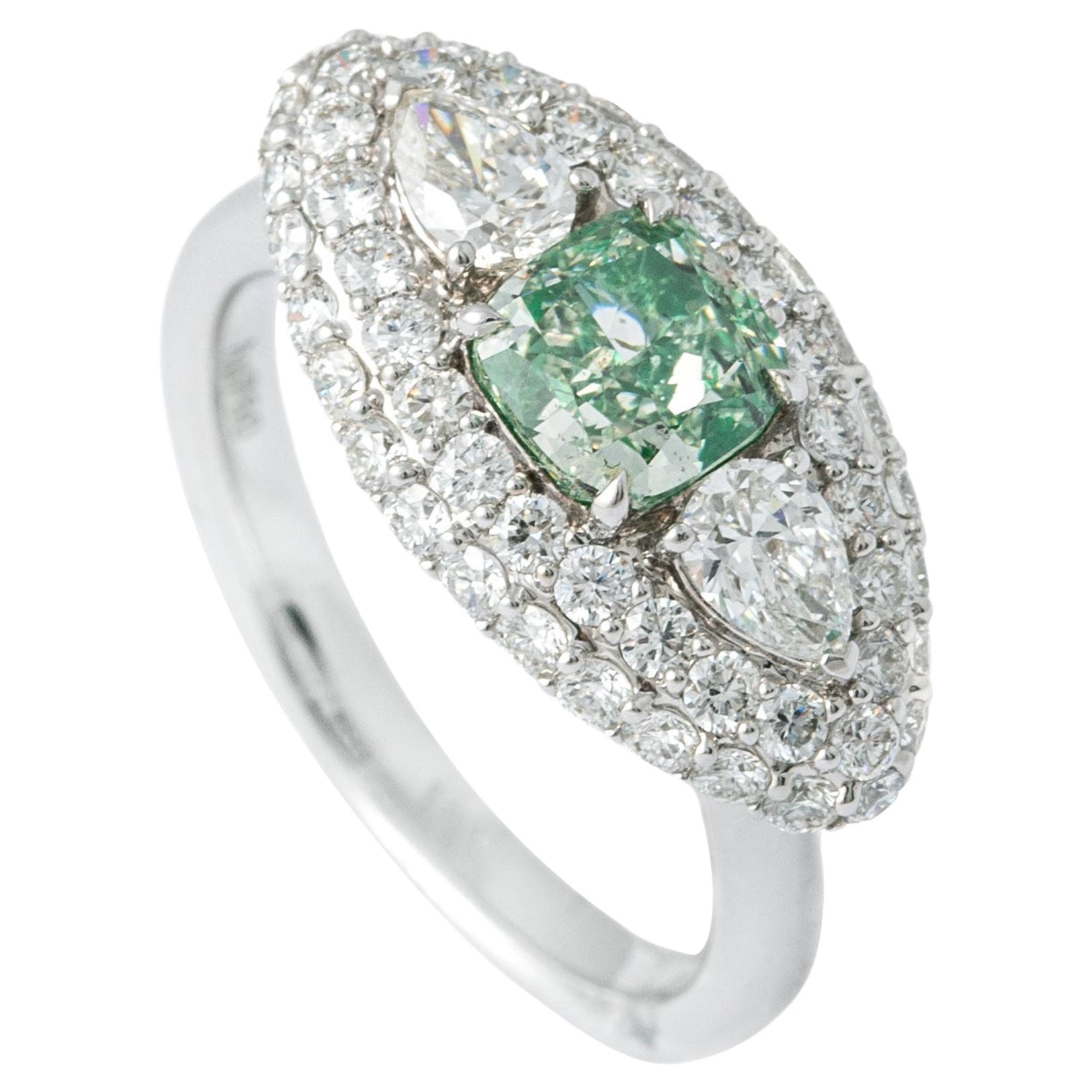 Anillo de diamante natural amarillo verdoso grisáceo claro de fantasía