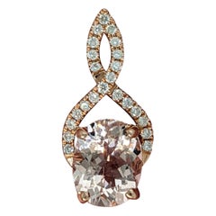 Pendentif ovale 9 x 7 mm en or rose 14 carats massif avec Morganite de 1,7 carat et diamants extraits de la terre