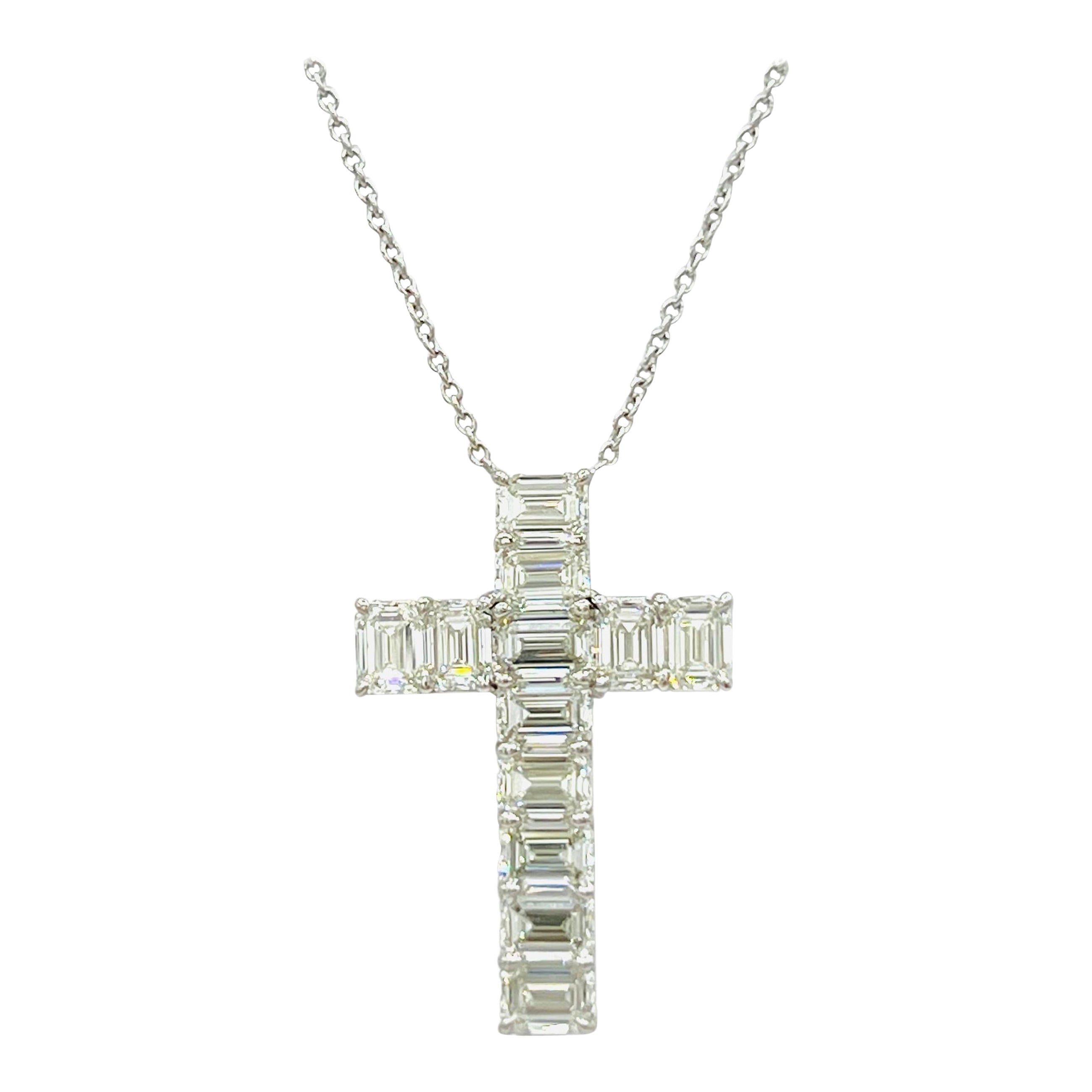 GIA Smaragdschliff Weißer Diamant 0,50 ct. Jede Kreuz-Halskette mit Anhänger aus 18K