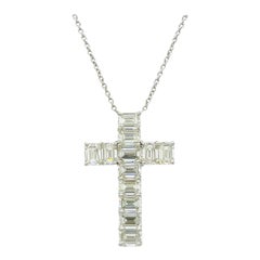 GIA Emerald Cut White Diamond 0.50 ct. Each Cross Pendant Necklace in 18K