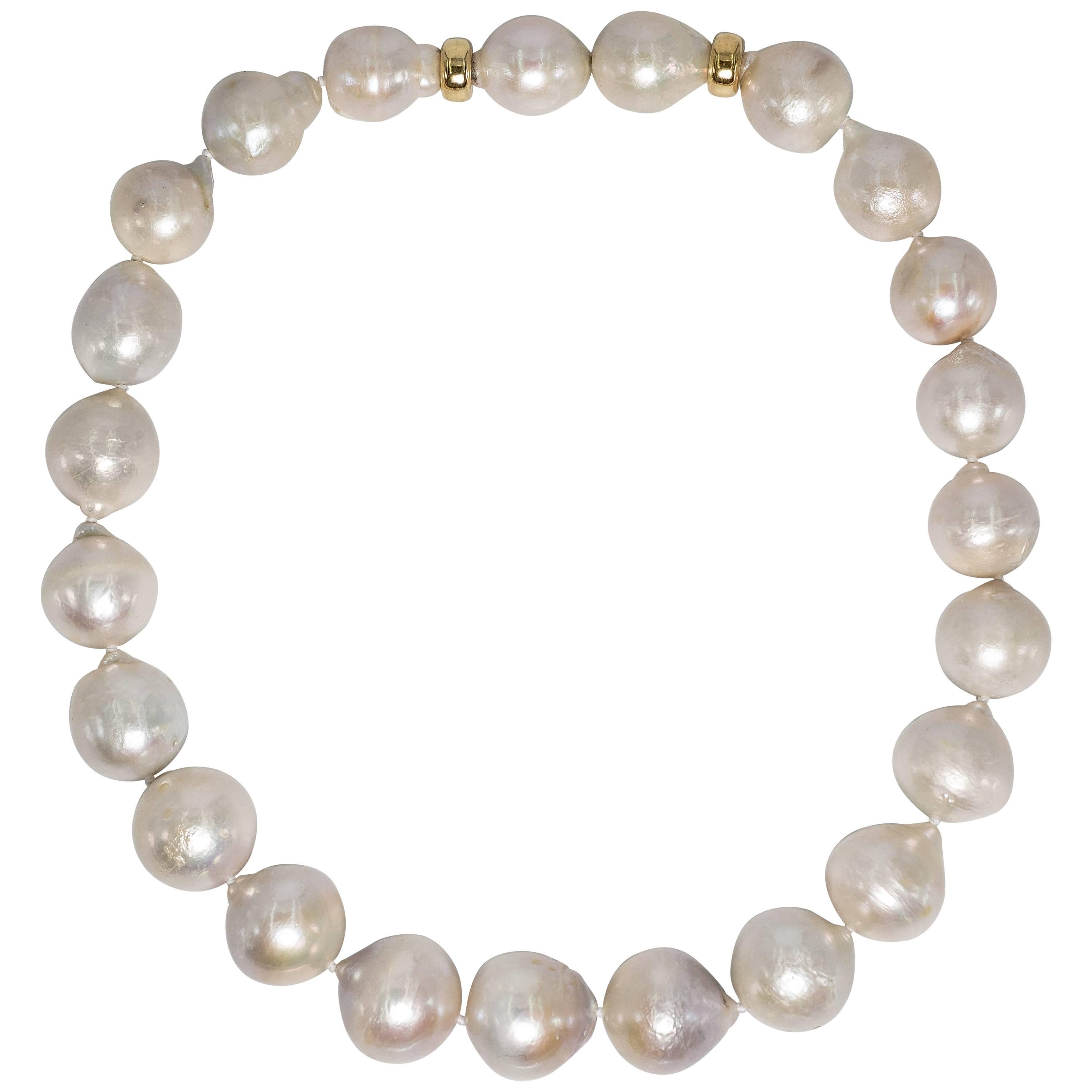 High Luster Cream White Large Freshwater Pearl Gold Clasp Necklace