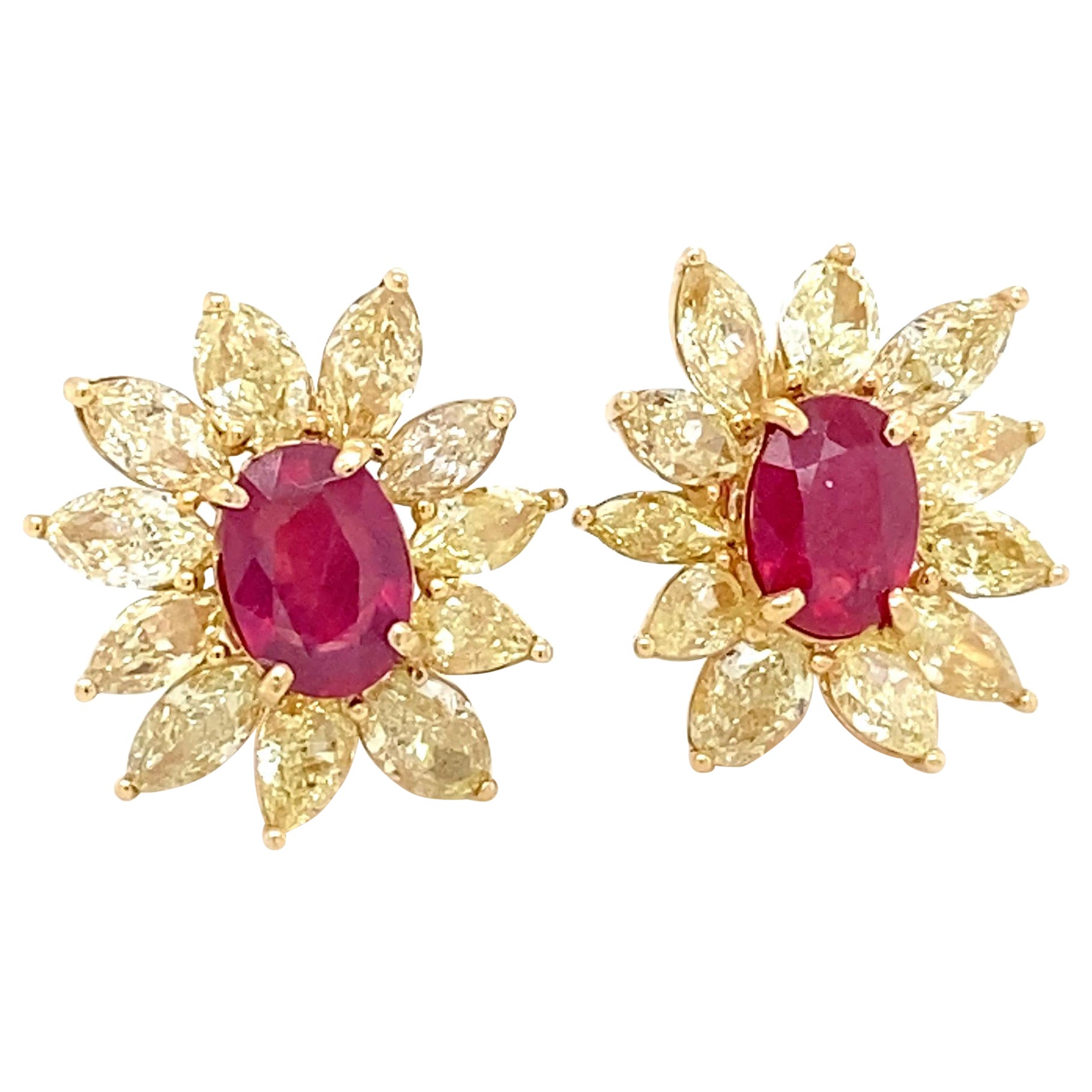 4.17 Carat Ruby 6.76 Carat Yellow Diamond Earrings For Sale