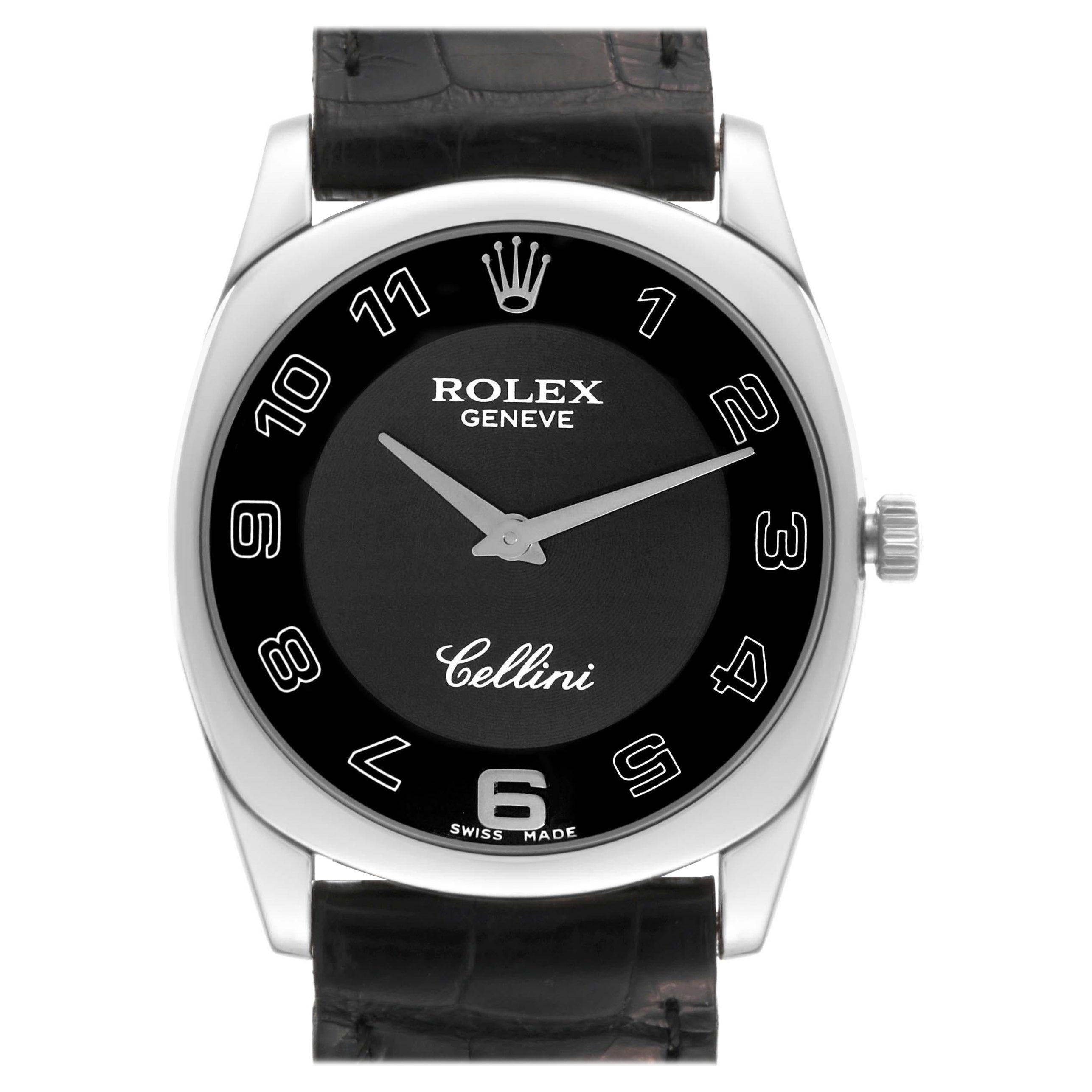 Rolex Cellini Danaos Or blanc 18K Cadran noir Montre homme 4233 Papers en vente