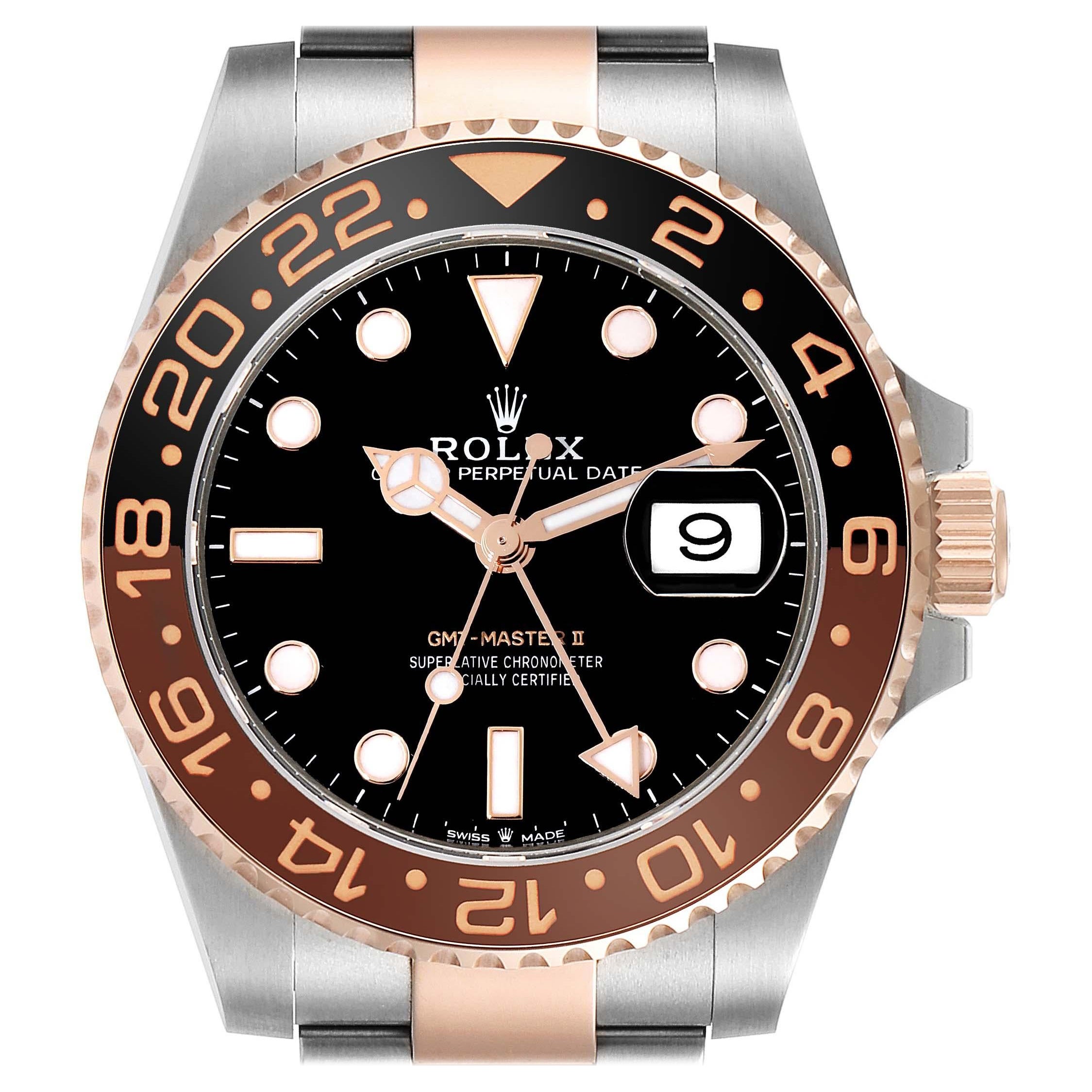 Rolex GMT Master II Root Beer Steel Rose Gold Mens Watch 126711 Box Card For Sale