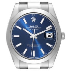 Rolex Datejust 41 Blaues Zifferblatt Rauchglas Lünette Stahl Herrenuhr 126300 Box Kartene