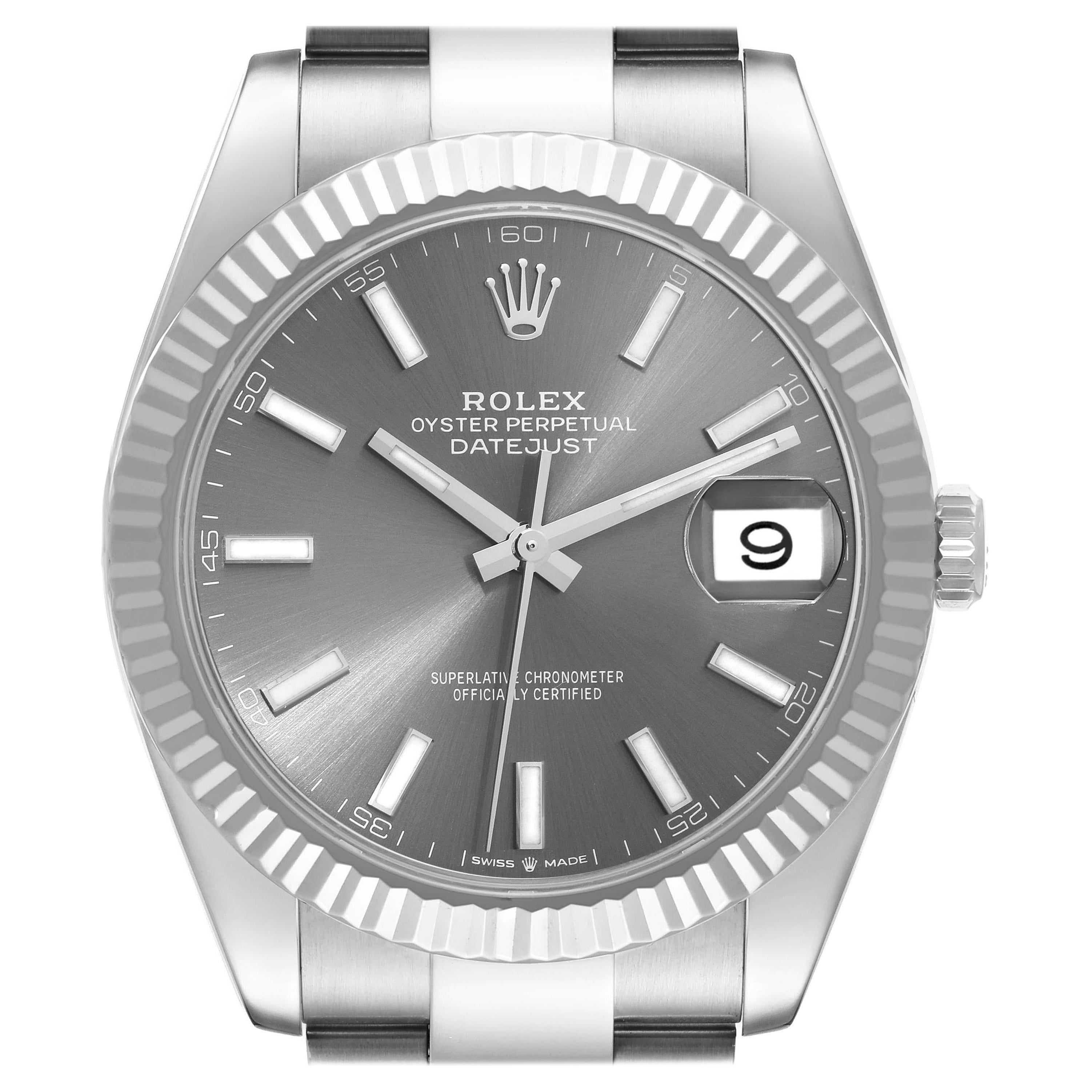 Rolex Datejust 41 Steel White Gold Slate Dial Mens Watch 126334 Box Card For Sale