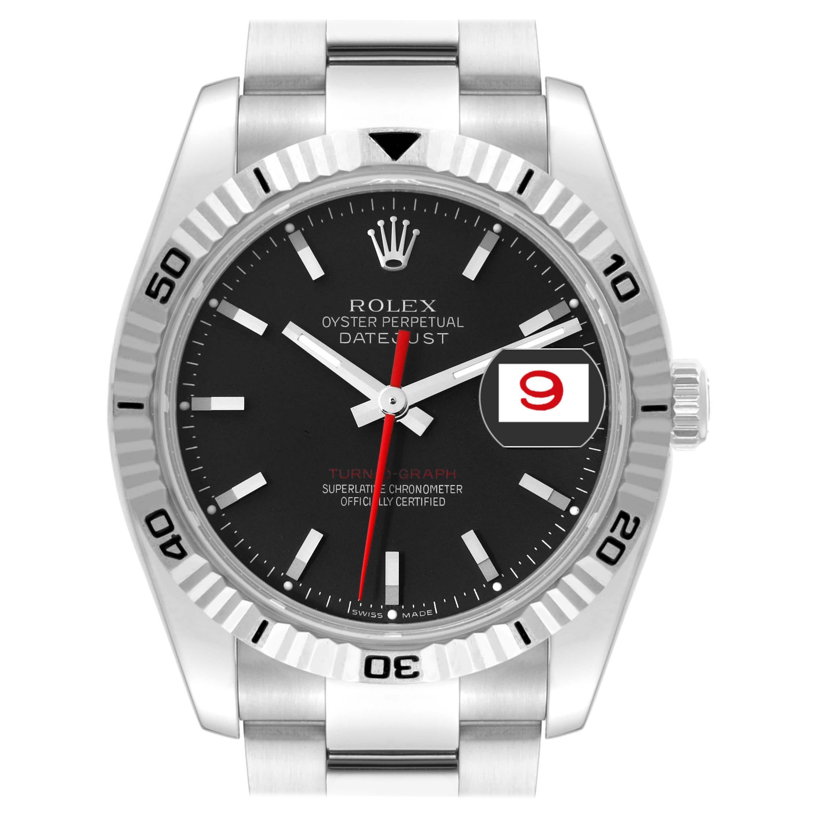 Rolex Datejust Turnograph Black Dial Steel Mens Watch 116264