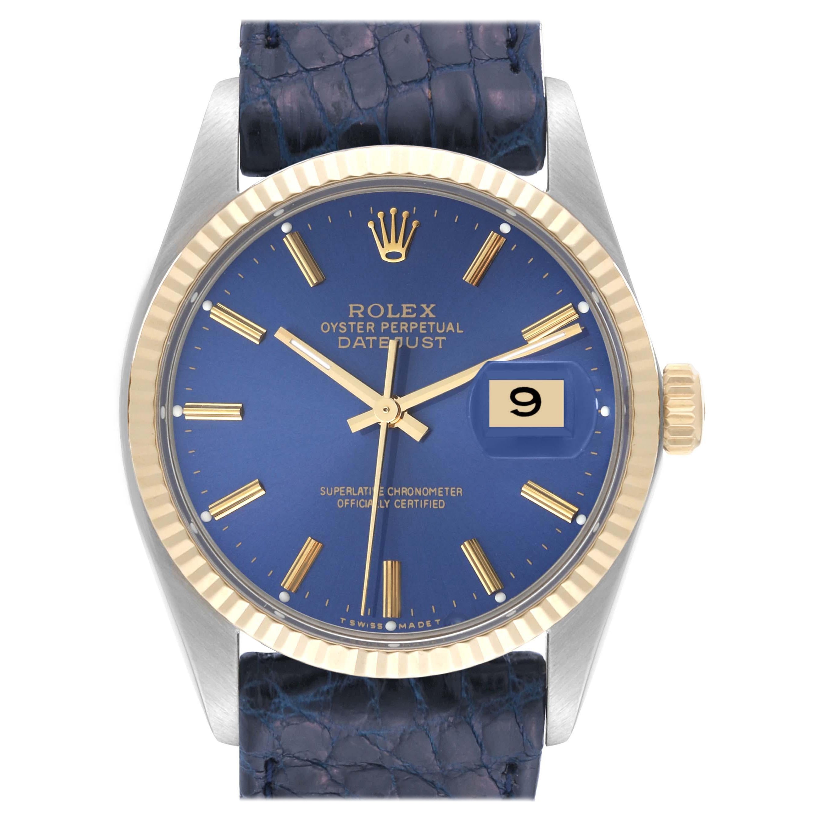 Rolex Datejust Steel Yellow Gold Blue Dial Vintage Mens Watch 16013
