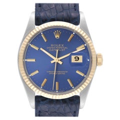 Rolex Datejust Steel Yellow Gold Blue Dial Used Mens Watch 16013