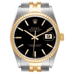 Rolex Datejust 36 Steel Yellow Gold Black Dial Mens Watch 16233