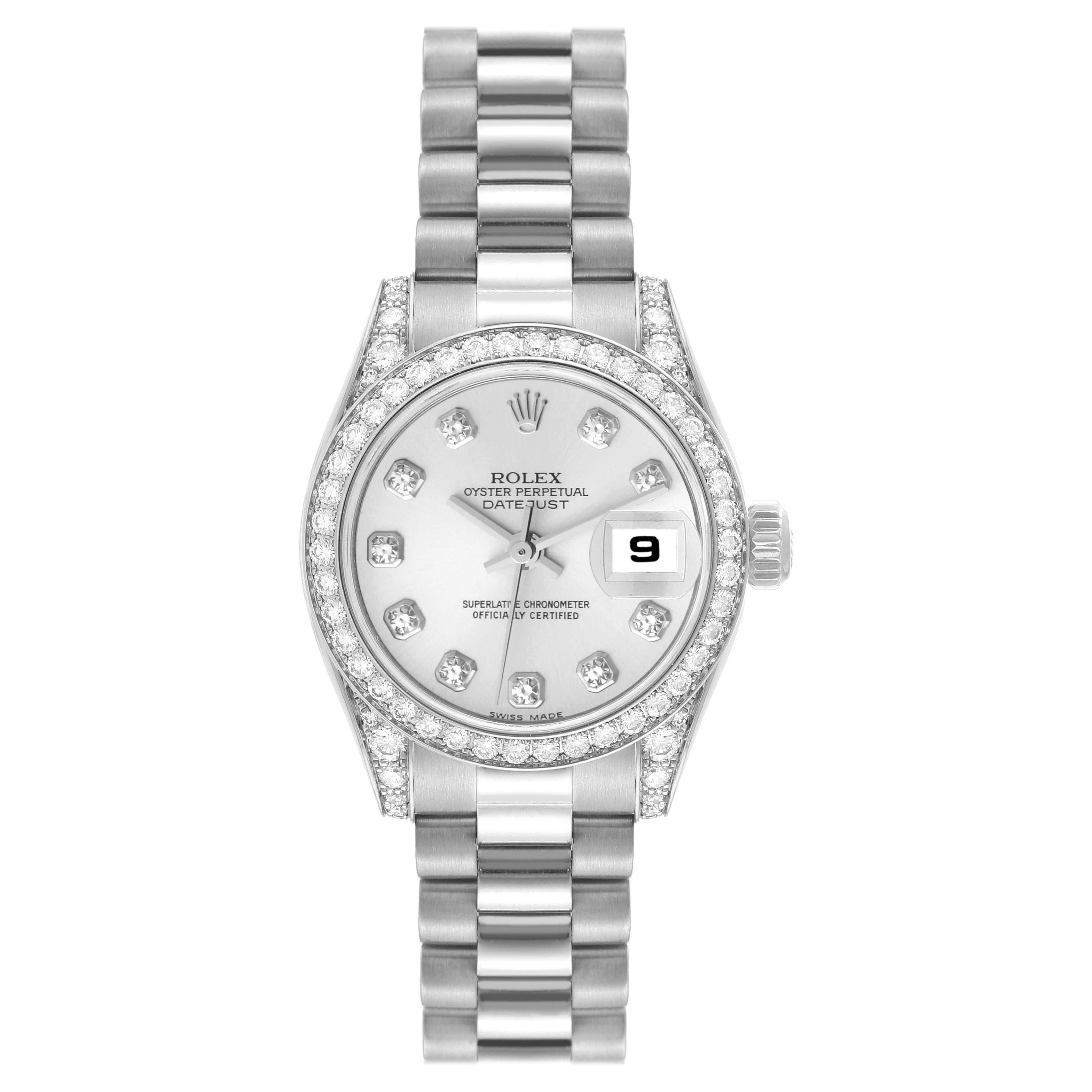 Rolex Datejust President White Gold Diamond Bezel Ladies Watch 179159 Box Papers