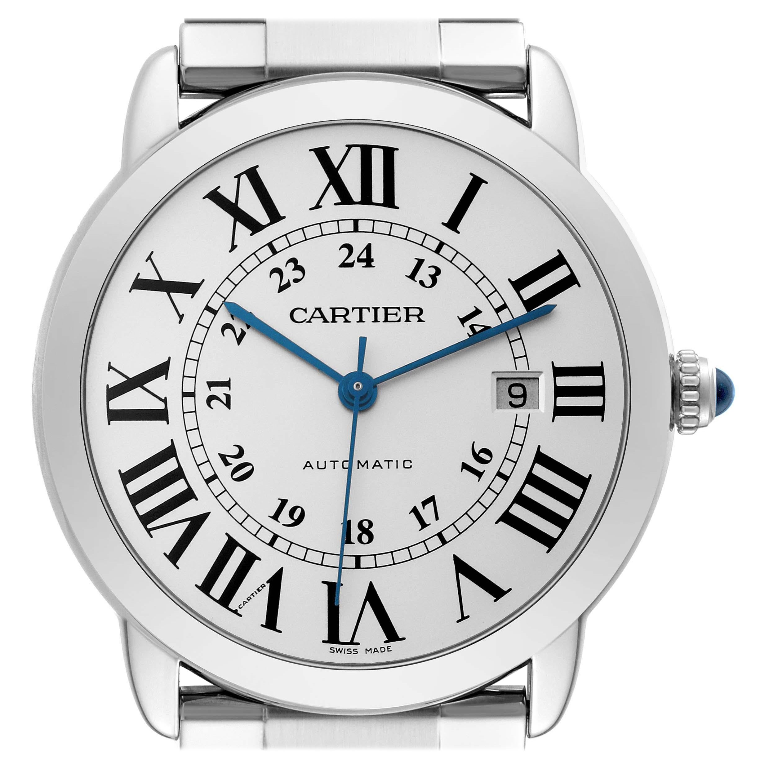 Cartier Ronde Solo XL Silver Dial Automatic Steel Mens Watch W6701011 For Sale