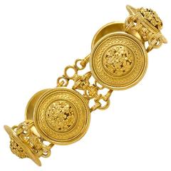 Victorian Castellani Gold "Millefiori" Plaque Link Bracelet