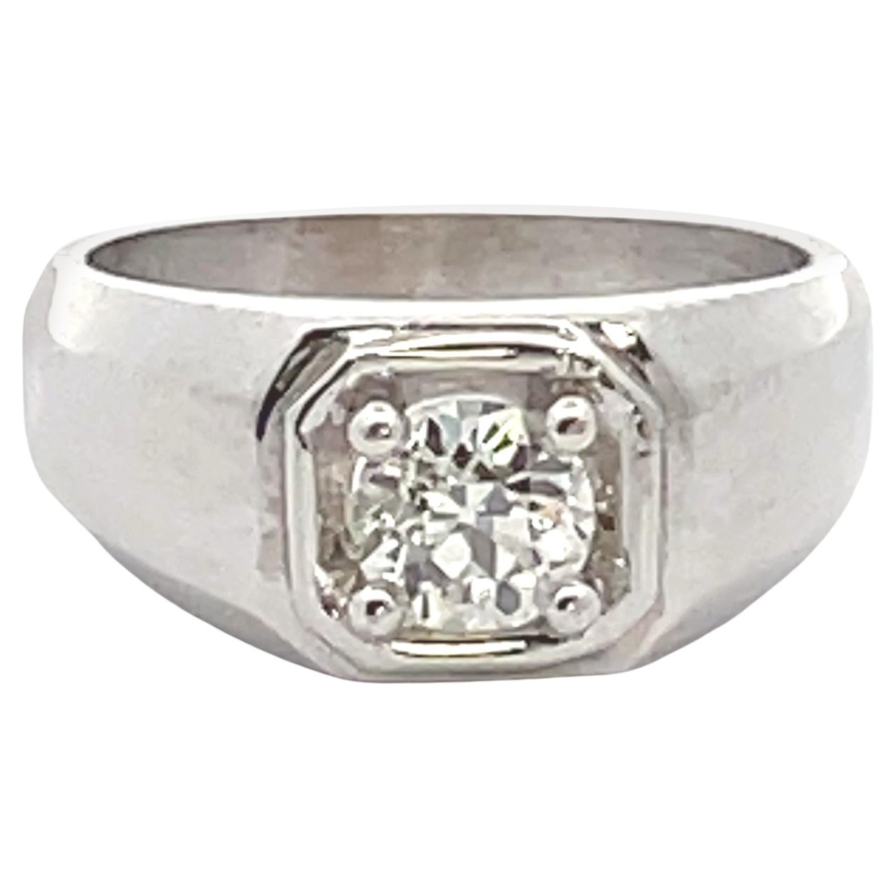 14K White Gold Men's Diamond Ring - EGL Certified Diamond For Sale