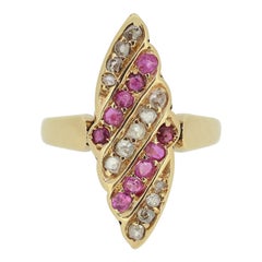 Viktorianischer Rubin- und Diamant-Navette-Ring