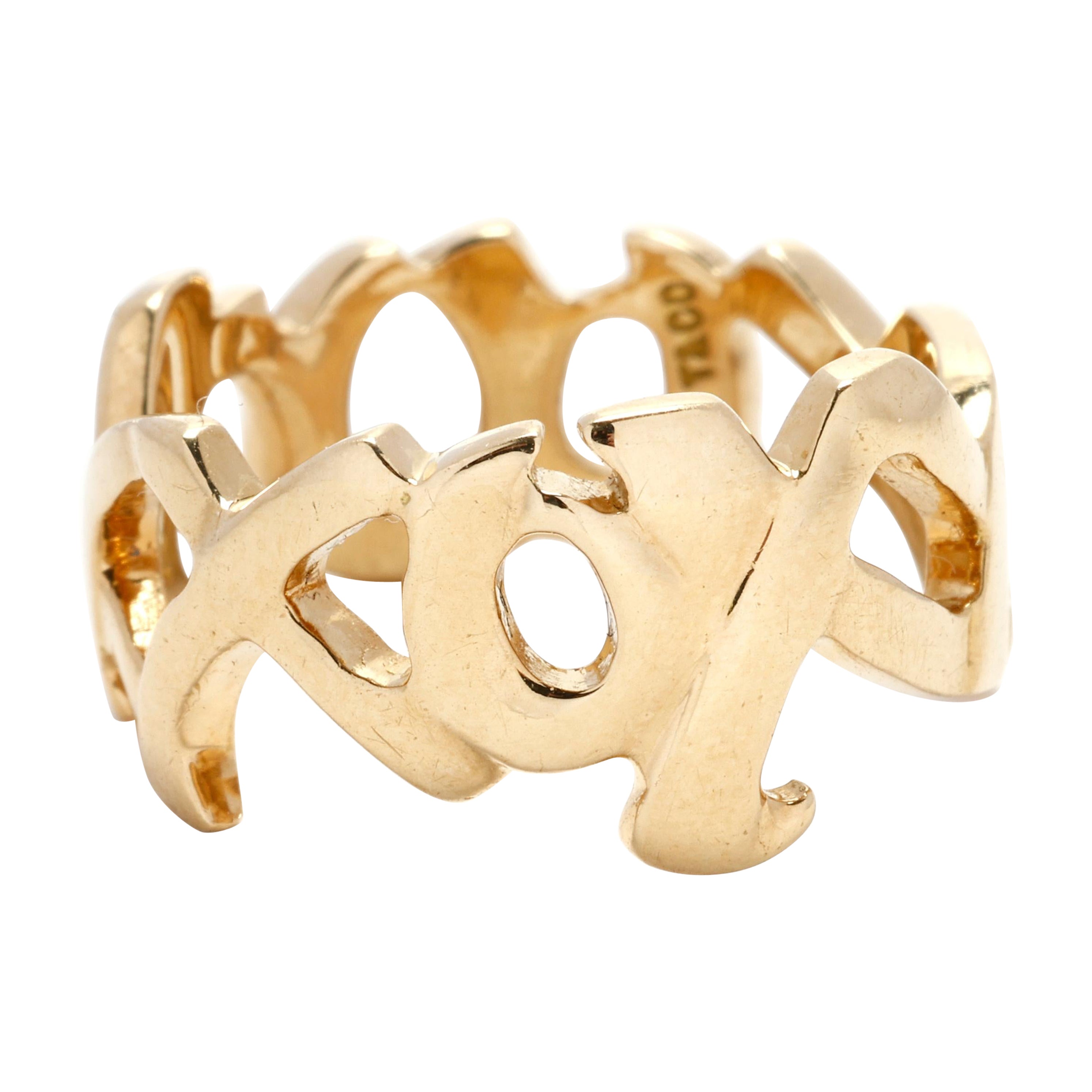 Tiffany and Co Paloma Picasso Xo Gold Ring, 18k Yellow Gold, Ring Size 5 For Sale