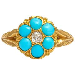 Antique Victorian Persian Turquoise Diamond Cluster Ring 6