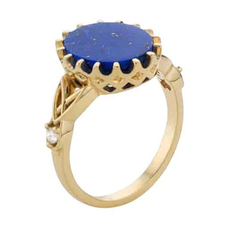Cober Handgefertigter Ring aus 0,3 Karat Gelbgold mit Türkis und Diamanten Erhältlich im Angebot