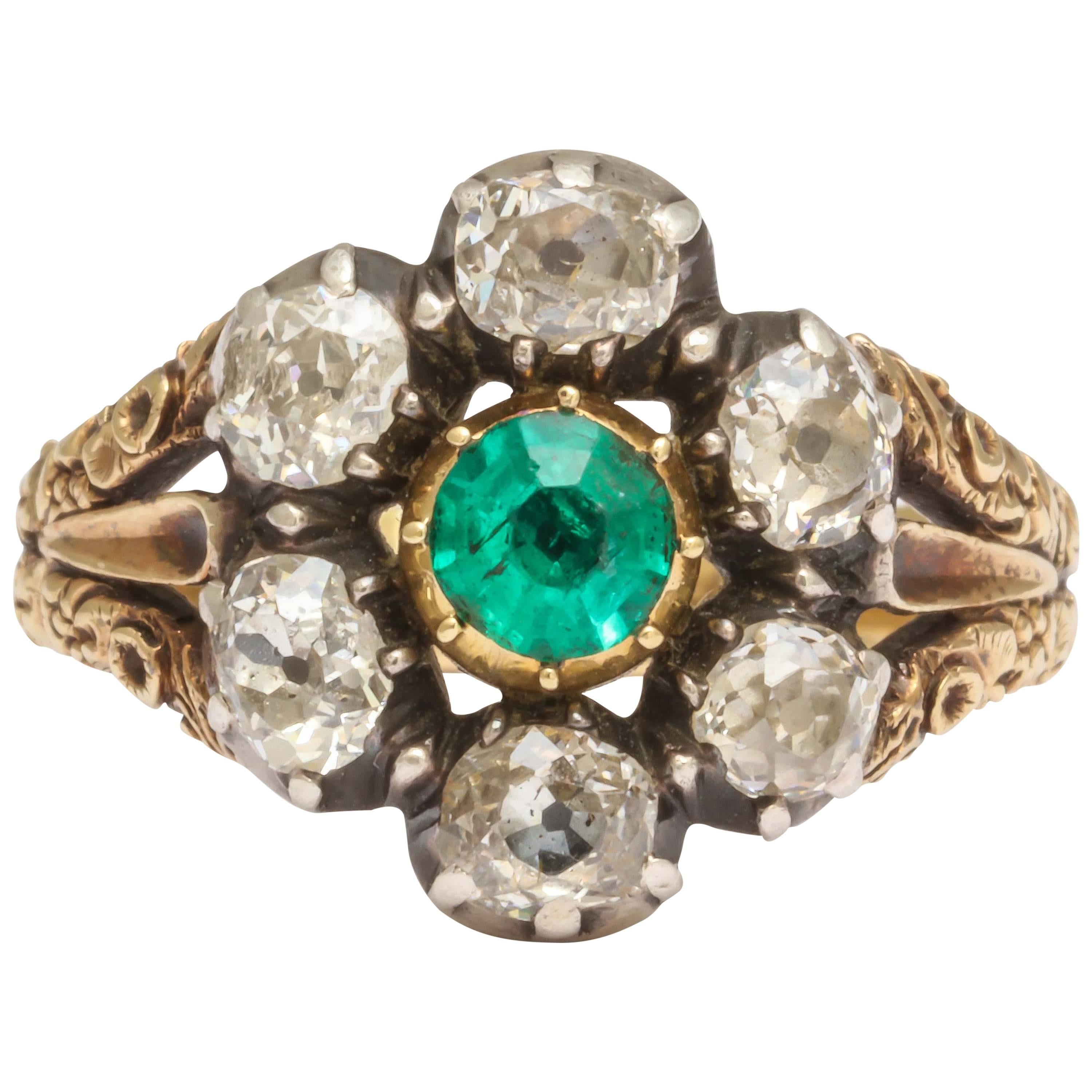 Antique Georgian Emerald Diamond Cluster Ring