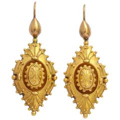 Antique English Victorian Etruscan Revival Gold Earrings